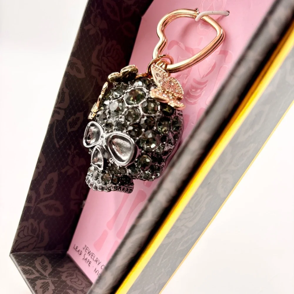 Betsey Johnson Crystal Skull Butterfly Jewelry Bag Charm Keychain Halloween